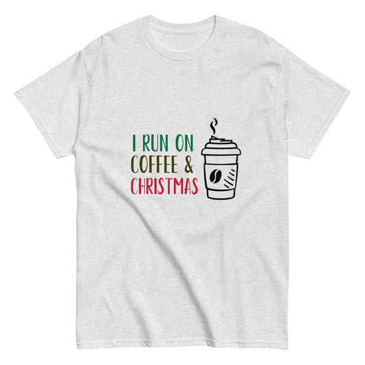 I Run On Coffee at Christmas Men's classic tee